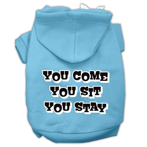 You Come, You Sit, You Stay Screen Print Pet Hoodies Baby Blue Size XL (16)