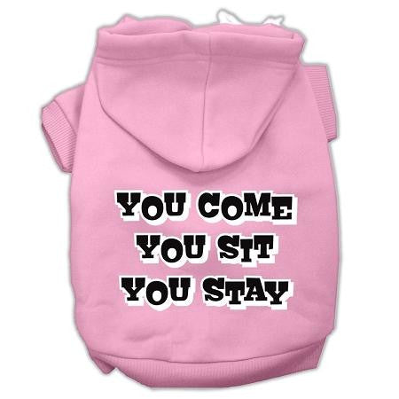 You Come, You Sit, You Stay Screen Print Pet Hoodies Light Pink Size XL (16)