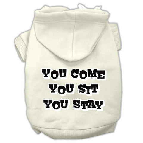 You Come, You Sit, You Stay Screen Print Pet Hoodies Cream Size XXXL(20)