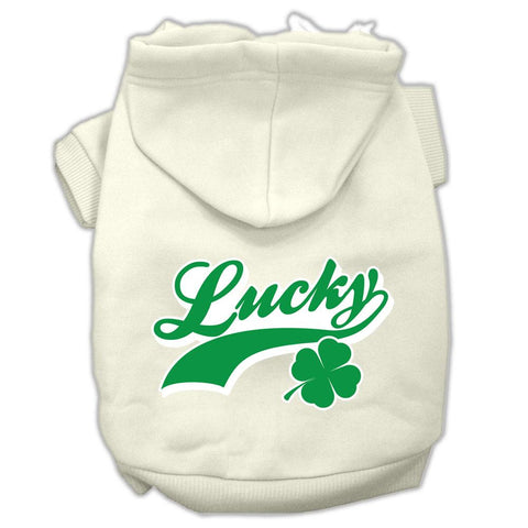 Lucky Swoosh Screen Print Pet Hoodies Cream Size XL (16)