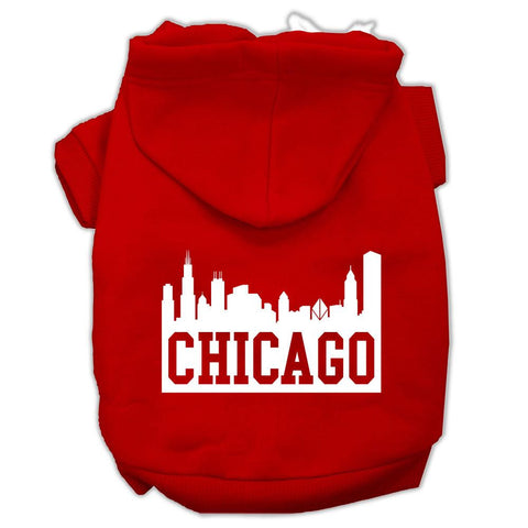 Chicago Skyline Screen Print Pet Hoodies Red Size Sm (10)