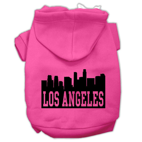 Los Angeles Skyline Screen Print Pet Hoodies Bright Pink Size Lg (14)