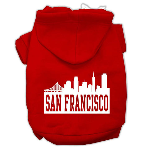 San Francisco Skyline Screen Print Pet Hoodies Red Size Sm (10)