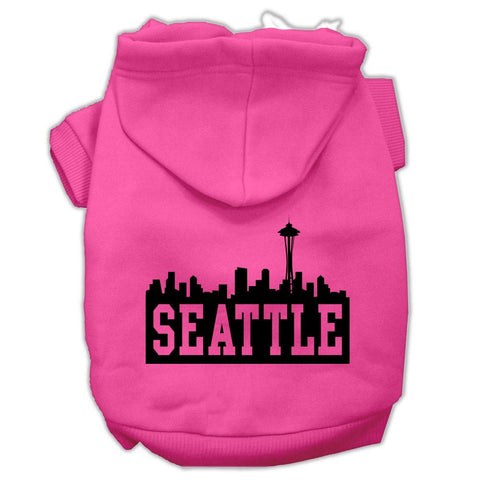 Seattle Skyline Screen Print Pet Hoodies Bright Pink Size Lg (14)