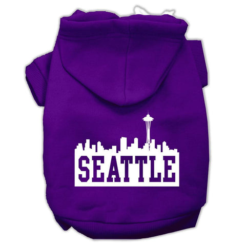 Seattle Skyline Screen Print Pet Hoodies Purple Size Lg (14)