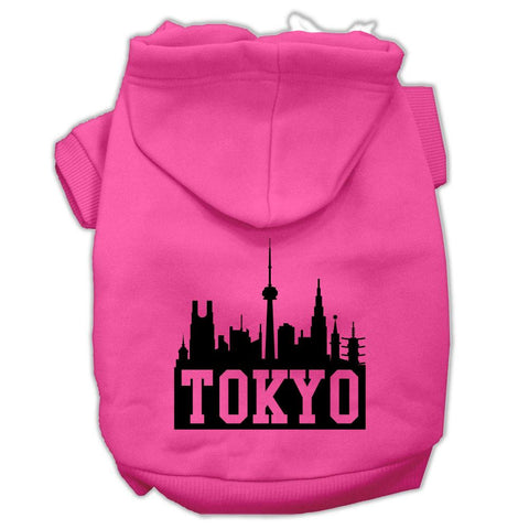 Tokyo Skyline Screen Print Pet Hoodies Bright Pink Size Lg (14)