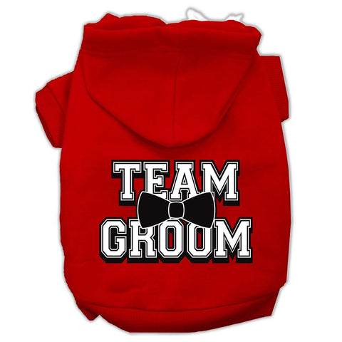 Team Groom Screen Print Pet Hoodies Red Size XS (8)