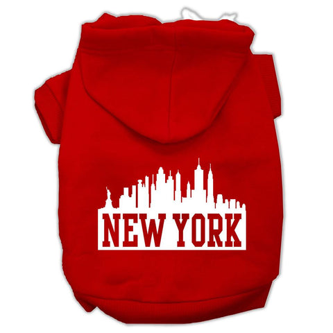 New York Skyline Screen Print Pet Hoodies Red Size XS (8)