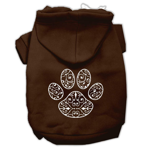 Henna Paw Screen Print Pet Hoodies Brown Size Lg (14)