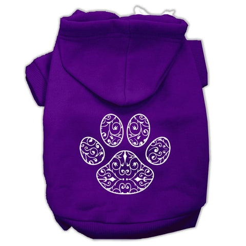 Henna Paw Screen Print Pet Hoodies Purple Size Sm (10)