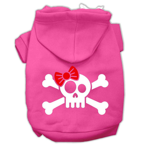 Skull Crossbone Bow Screen Print Pet Hoodies Bright Pink Size Lg (14)