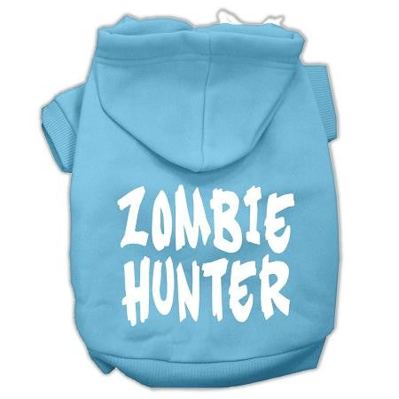 Zombie Hunter Screen Print Pet Hoodies Baby Blue Size M (12)