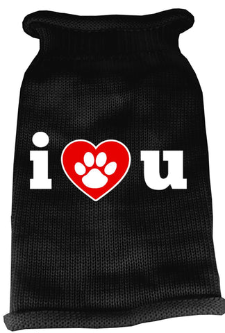 I Love You Screen Print Knit Pet Sweater LG Black