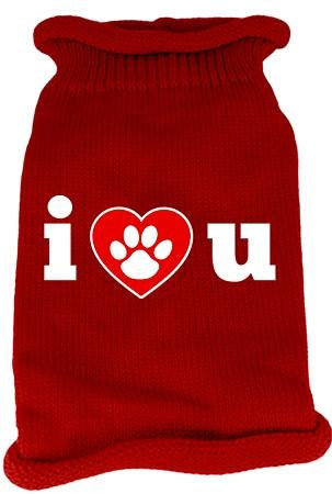 I Love You Screen Print Knit Pet Sweater MD Red