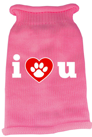 I Love You Screen Print Knit Pet Sweater SM Pink