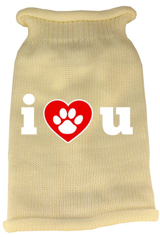 I Love You Screen Print Knit Pet Sweater XS Cream