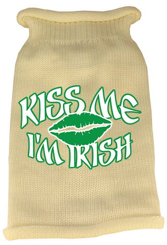 Kiss Me Im Irish Screen Print Knit Pet Sweater LG Cream