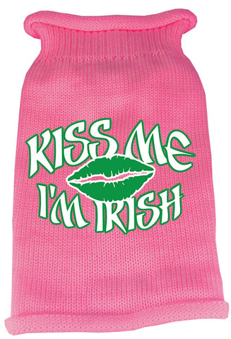 Kiss Me Im Irish Screen Print Knit Pet Sweater LG Pink