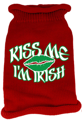 Kiss Me Im Irish Screen Print Knit Pet Sweater LG Red