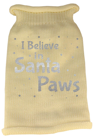 I Believe in Santa Paws Screen Print Knit Pet Sweater LG Cream