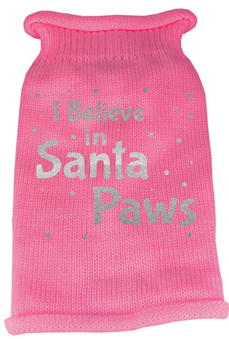 I Believe in Santa Paws Screen Print Knit Pet Sweater LG Pink