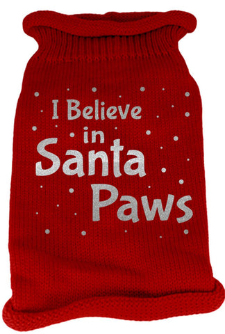 I Believe in Santa Paws Screen Print Knit Pet Sweater SM Red