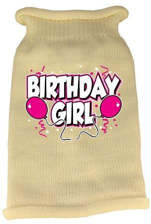 Birthday Girl Screen Print Knit Pet Sweater XS Cream