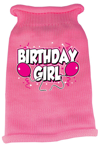 Birthday Girl Screen Print Knit Pet Sweater XS Pink