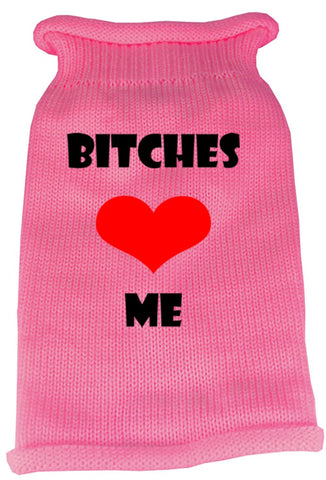 Bitches Love Me Screen Print Knit Pet Sweater LG Pink