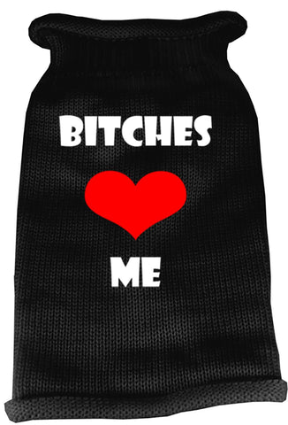 Bitches Love Me Screen Print Knit Pet Sweater XL Black