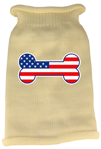 Bone Flag USA Screen Print Knit Pet Sweater LG Cream