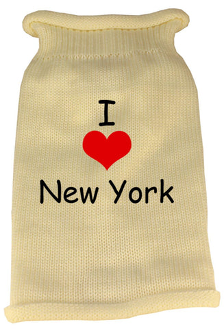 I Love New York Screen Print Knit Pet Sweater XS Cream