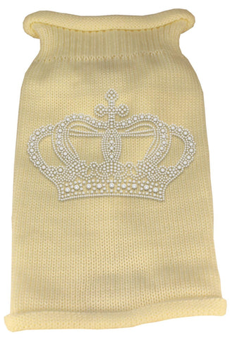 Crown Rhinestone Knit Pet Sweater LG Cream