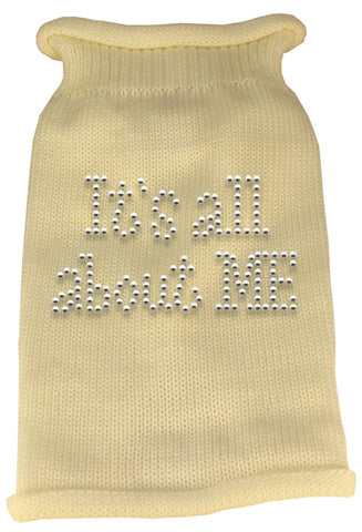 It's All About Me Rhinestone Knit Pet Sweater LG Cream