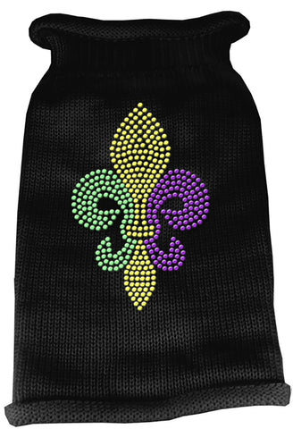 Mardi Gras Fleur De Lis Rhinestone Knit Pet Sweater LG Black