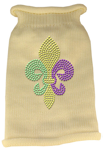 Mardi Gras Fleur De Lis Rhinestone Knit Pet Sweater LG Cream