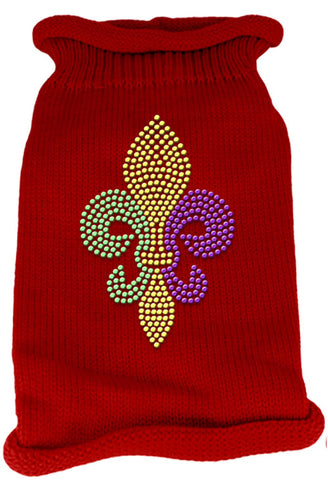 Mardi Gras Fleur De Lis Rhinestone Knit Pet Sweater MD Red