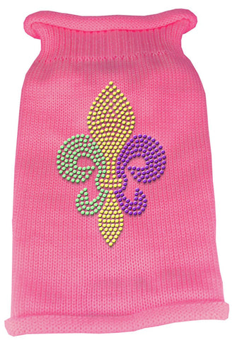 Mardi Gras Fleur De Lis Rhinestone Knit Pet Sweater SM Pink