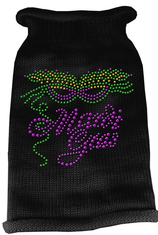 Mardi Gras Rhinestud Knit Pet Sweater LG Black