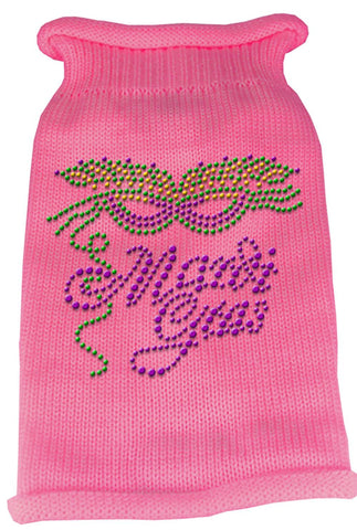 Mardi Gras Rhinestud Knit Pet Sweater LG Pink