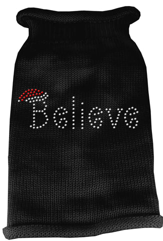 Believe Rhinestone Knit Pet Sweater LG Black