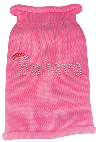 Believe Rhinestone Knit Pet Sweater LG Pink