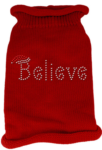 Believe Rhinestone Knit Pet Sweater MD Red