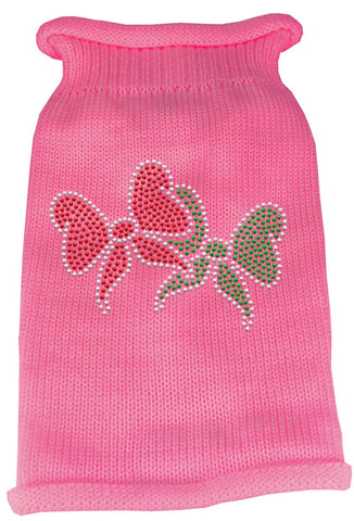 Christmas Bows Rhinestone Knit Pet Sweater SM Pink