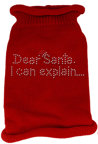 Dear Santa I Can Explain Rhinestone Knit Pet Sweater LG Red