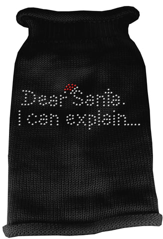 Dear Santa I Can Explain Rhinestone Knit Pet Sweater XL Black