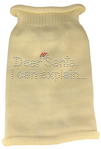 Dear Santa I Can Explain Rhinestone Knit Pet Sweater XS Cream