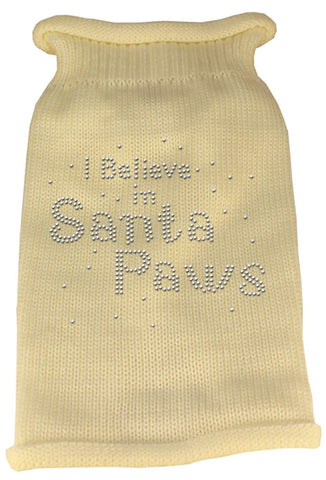 I Believe in Santa Paws Rhinestone Knit Pet Sweater MD Cream