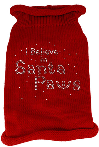 I Believe in Santa Paws Rhinestone Knit Pet Sweater MD Red