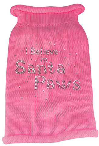 I Believe in Santa Paws Rhinestone Knit Pet Sweater SM Pink